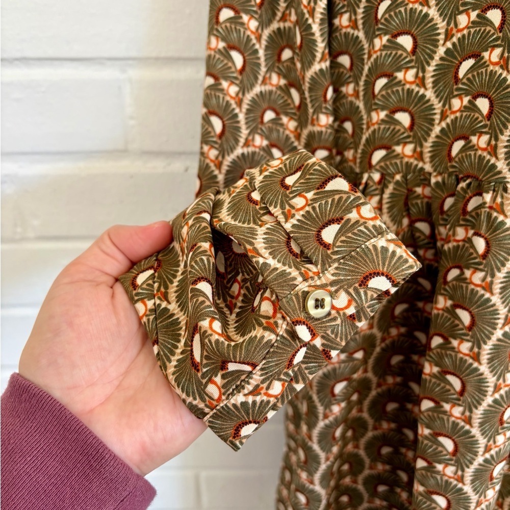 Emma Ella Paris Brown & Green Patterned Dress, SZ M/L EUC - Picture 5 of 8